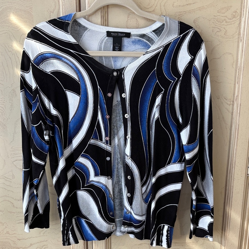White House Black Market Blue and White Top